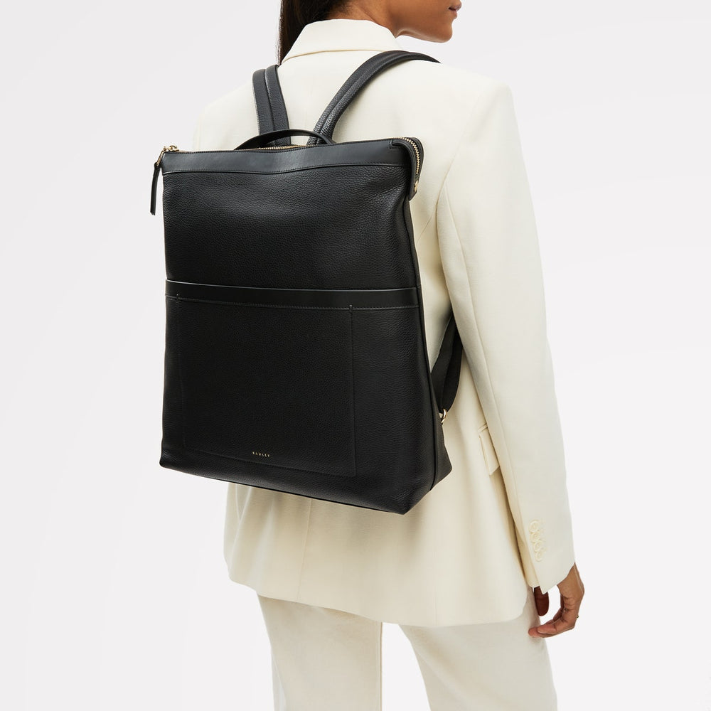 Alba Place Leather Large Ziptop Backpack in Black - 111902