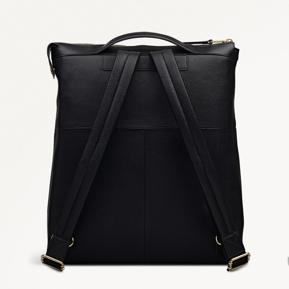 Alba Place Leather Large Ziptop Backpack in Black - 111902