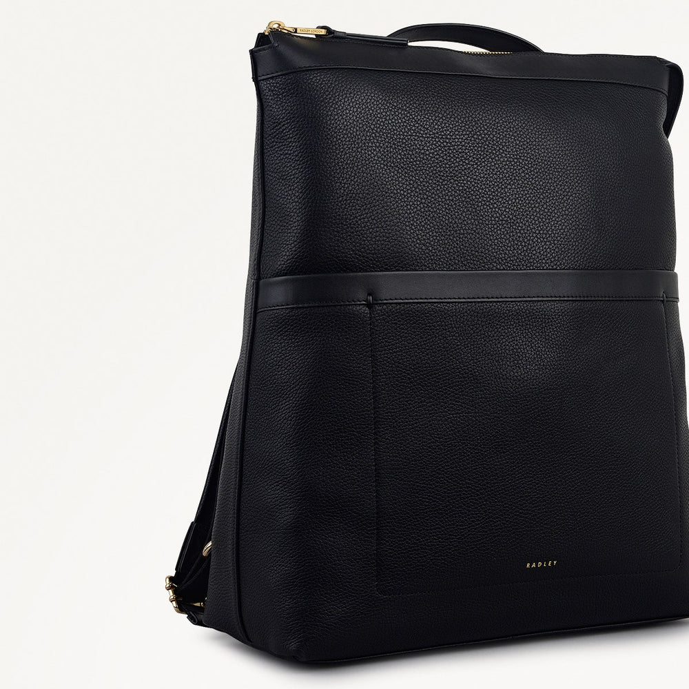 Alba Place Leather Large Ziptop Backpack in Black - 111902