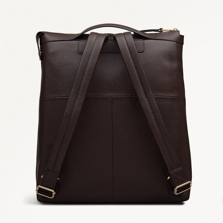 Alba Place Leather Large Ziptop Backpack in Dark Oak - 111903