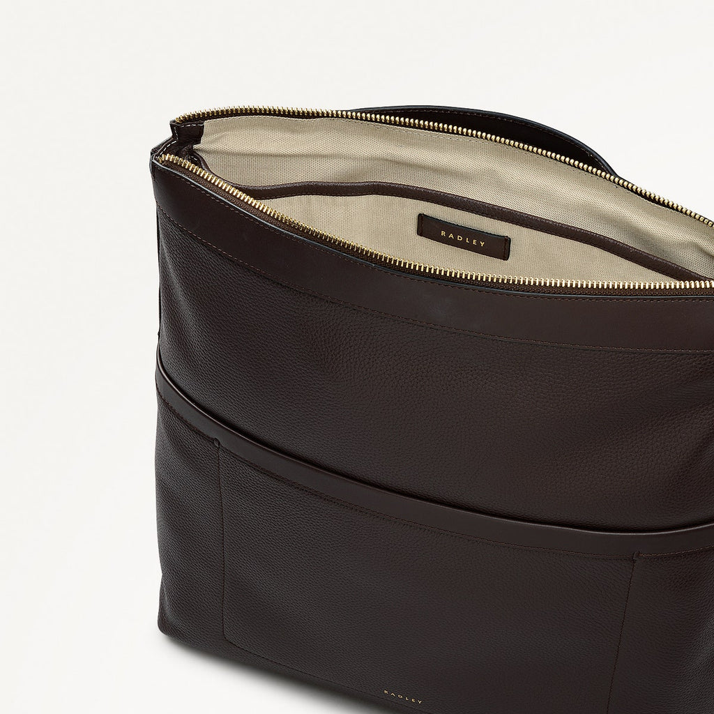 Alba Place Leather Large Ziptop Backpack in Dark Oak - 111903