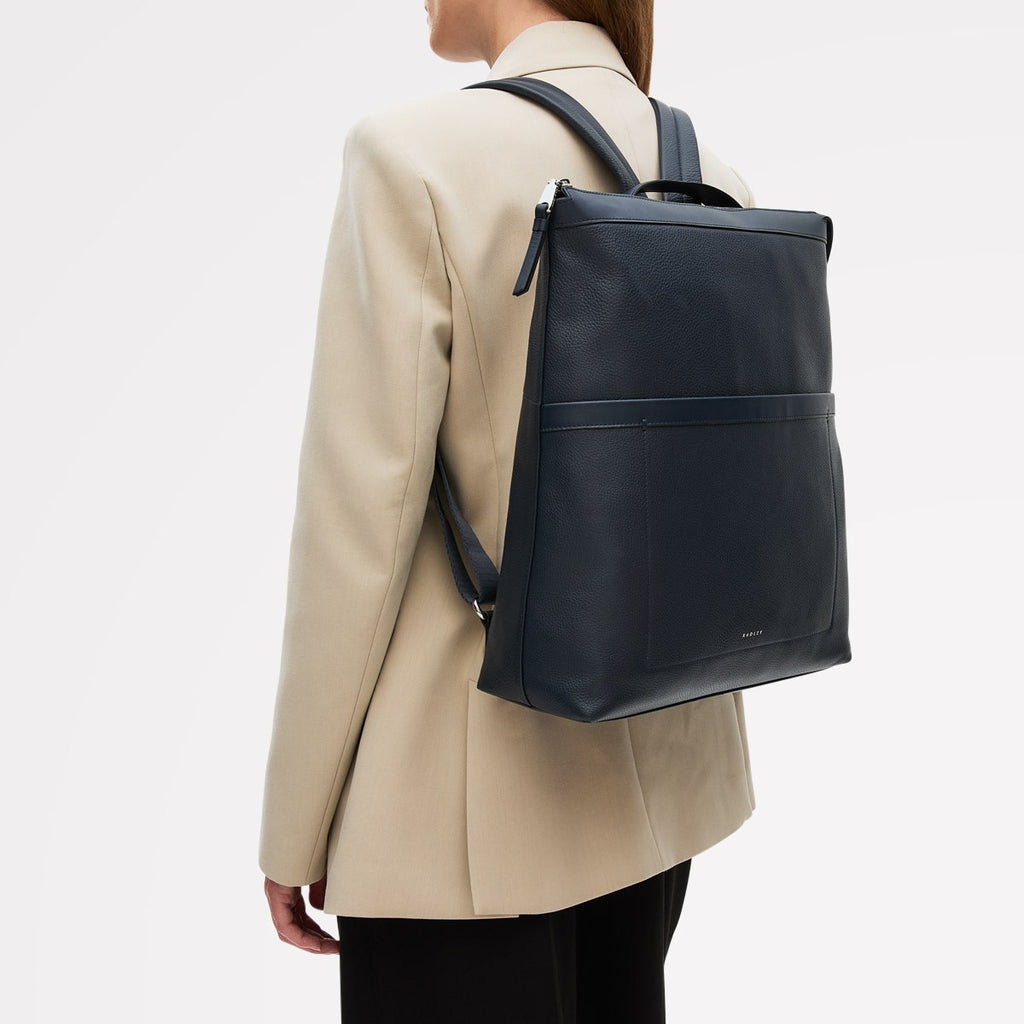 Alba Place Leather Large Ziptop Backpack in Ink - 111904