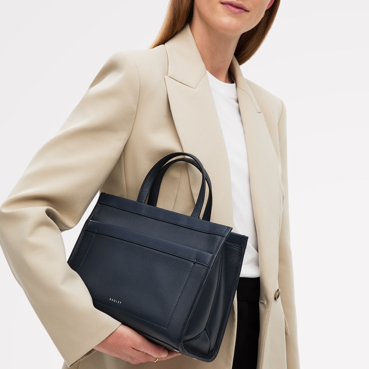 Alba Place Leather Small Ziptop Grab Bag in Ink - 111906