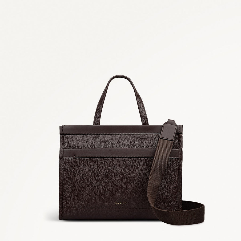 Alba Place Leather Small Ziptop Grab Bag in Dark Oak - 111908