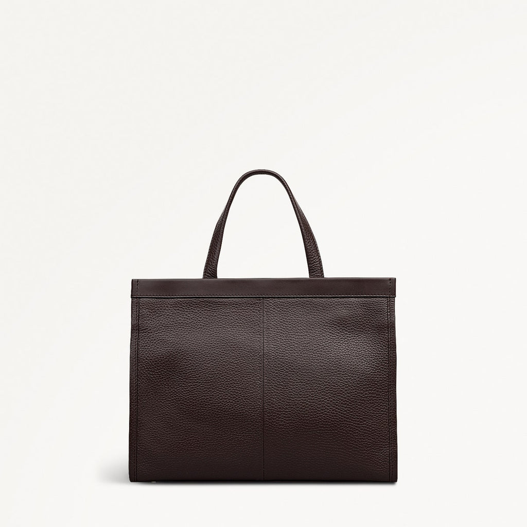 Alba Place Leather Small Ziptop Grab Bag in Dark Oak - 111908