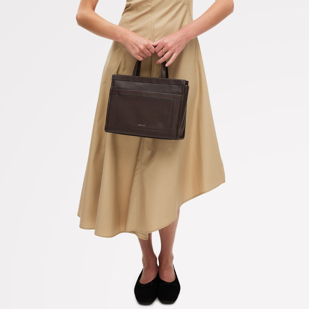 Alba Place Leather Small Ziptop Satchel Bag in Dark Oak - 111908