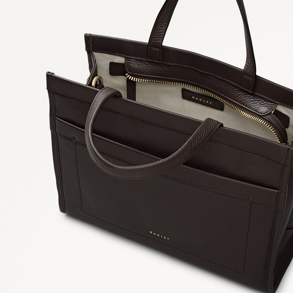 Alba Place Leather Small Ziptop Grab Bag in Dark Oak - 111908