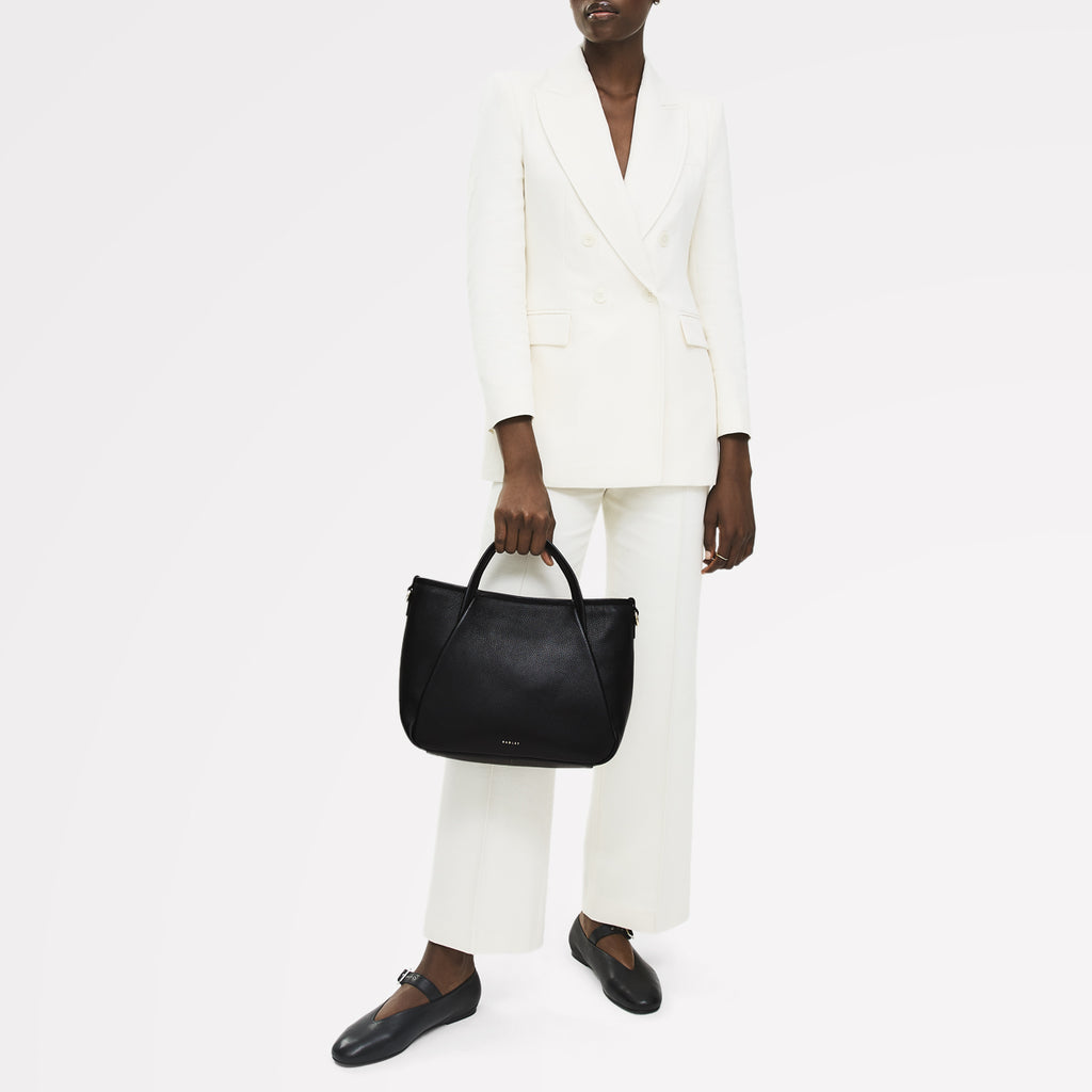 Eastney Street Leather Medium Ziptop Grab Bag in Black - 111910