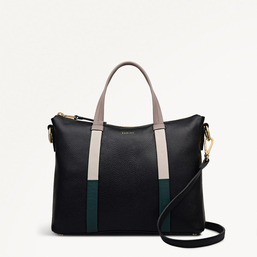 Waterloo Way Leather Medium Ziptop Grab Bag in Black - 111916