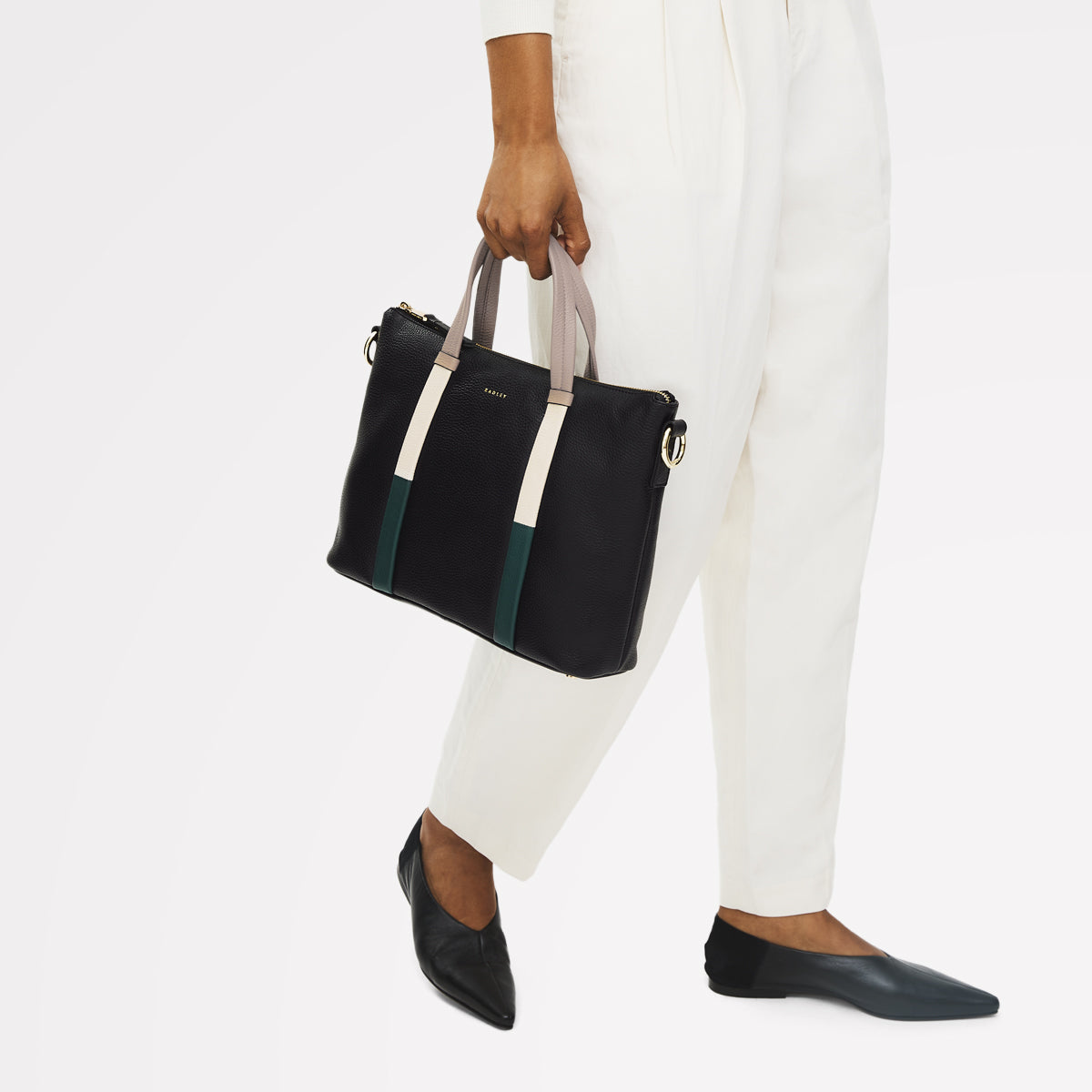 Waterloo Way Leather Medium Ziptop Grab Bag in Black - 111916