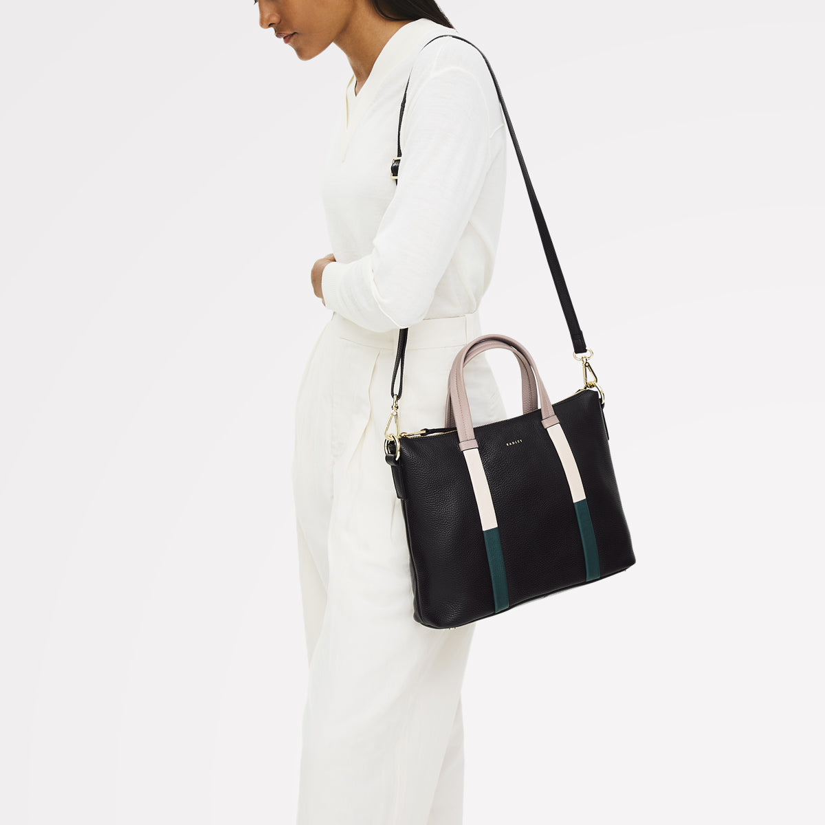 Waterloo Way Leather Medium Ziptop Grab Bag in Black - 111916