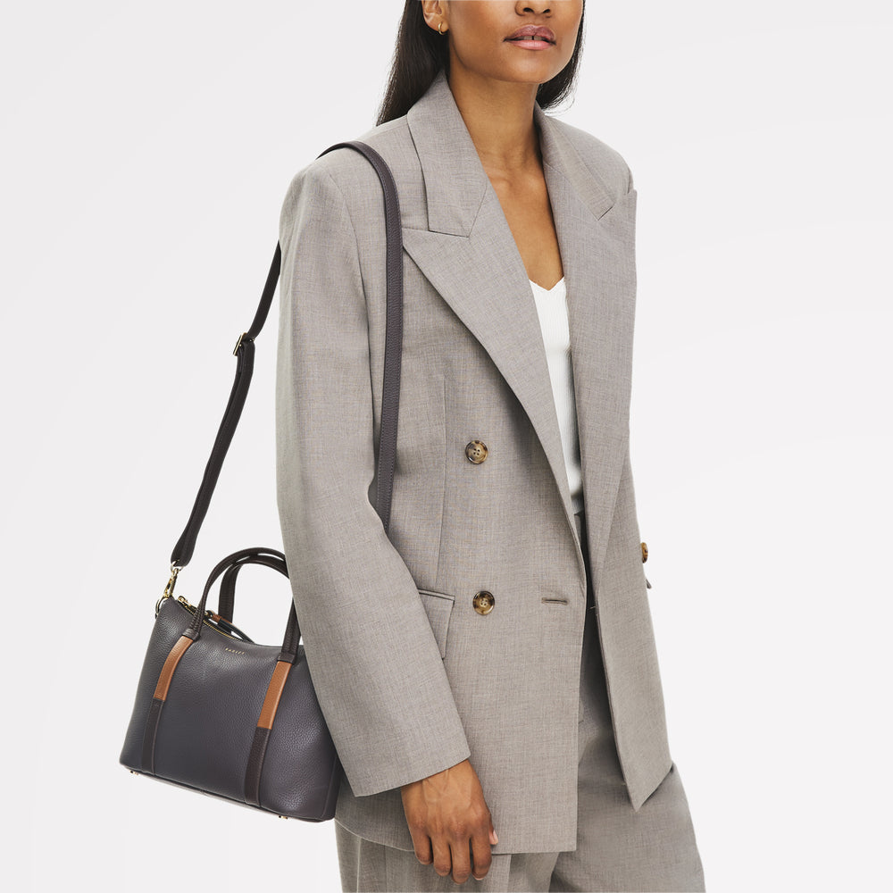 Waterloo Way Leather Small Ziptop Satchel Bag in Thunder - 111920