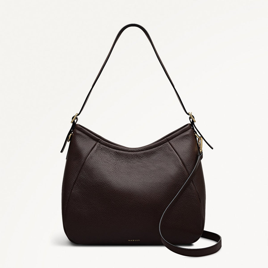Eastney Street Leather Medium Ziptop Shoulder Bag in Dark Oak - 111924