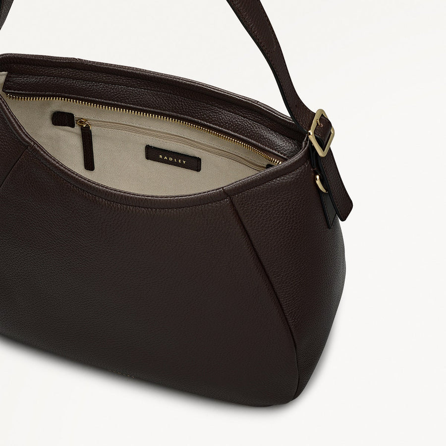 Eastney Street Leather Medium Ziptop Shoulder Bag in Dark Oak - 111924