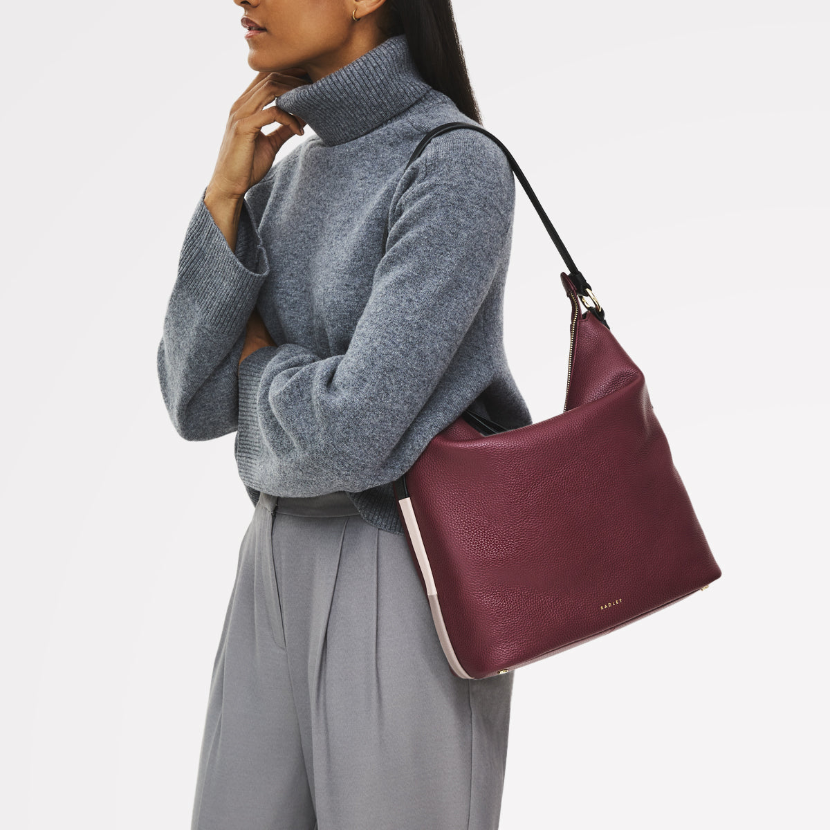 Waterloo Way Leather Medium Ziptop Shoulder Bag in Merlot - 111927