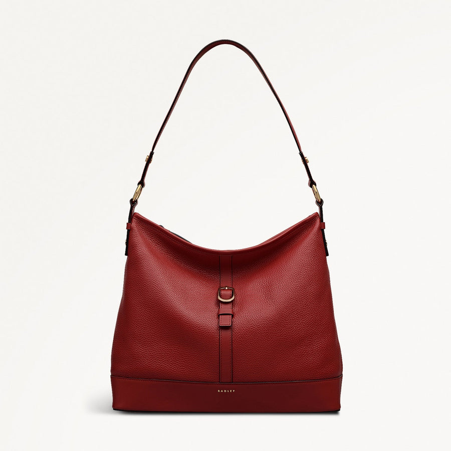 Ebury Leather Medium Ziptop Shoulder Bag in Claret - 111928