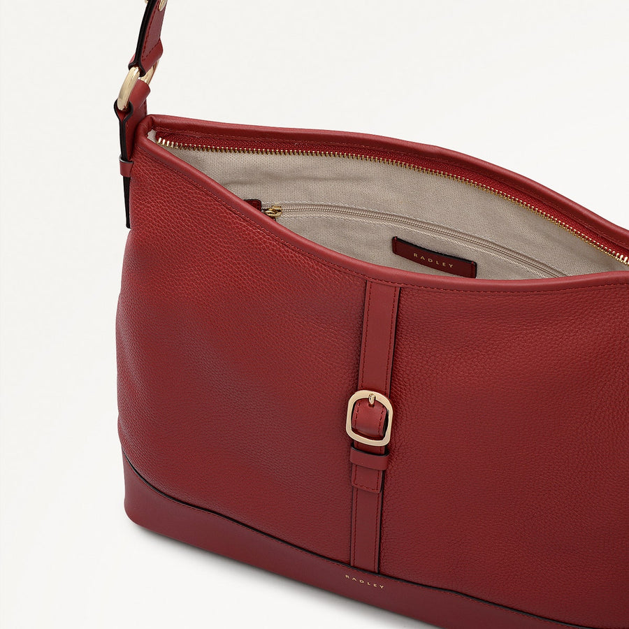 Ebury Leather Medium Ziptop Shoulder Bag in Claret - 111928