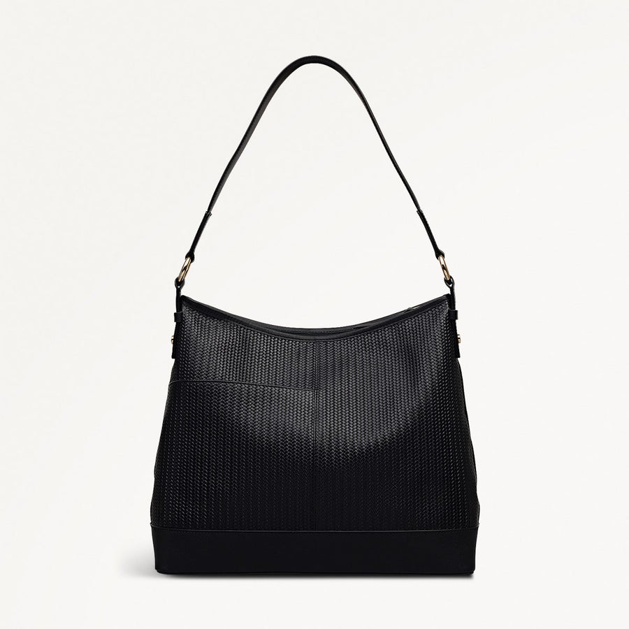 Ebury Leather Medium Ziptop Shoulder Bag in Black - 111929