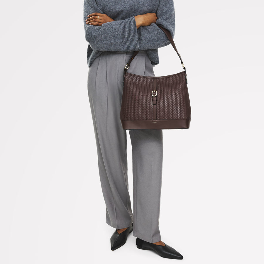 Ebury Leather Medium Ziptop Shoulder Bag in Mahogany - 111930