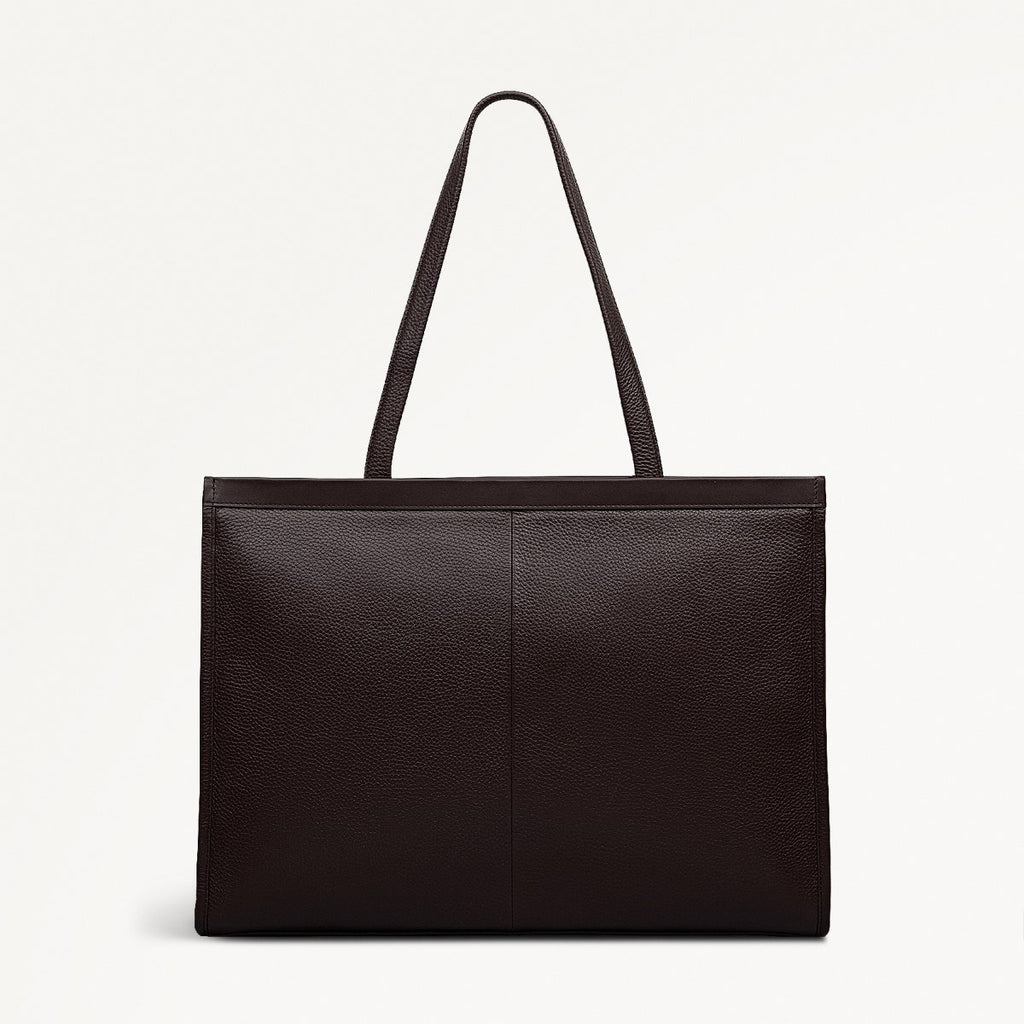 Alba Place Leather Large Ziptop Workbag Bag in Dark Oak - 111932