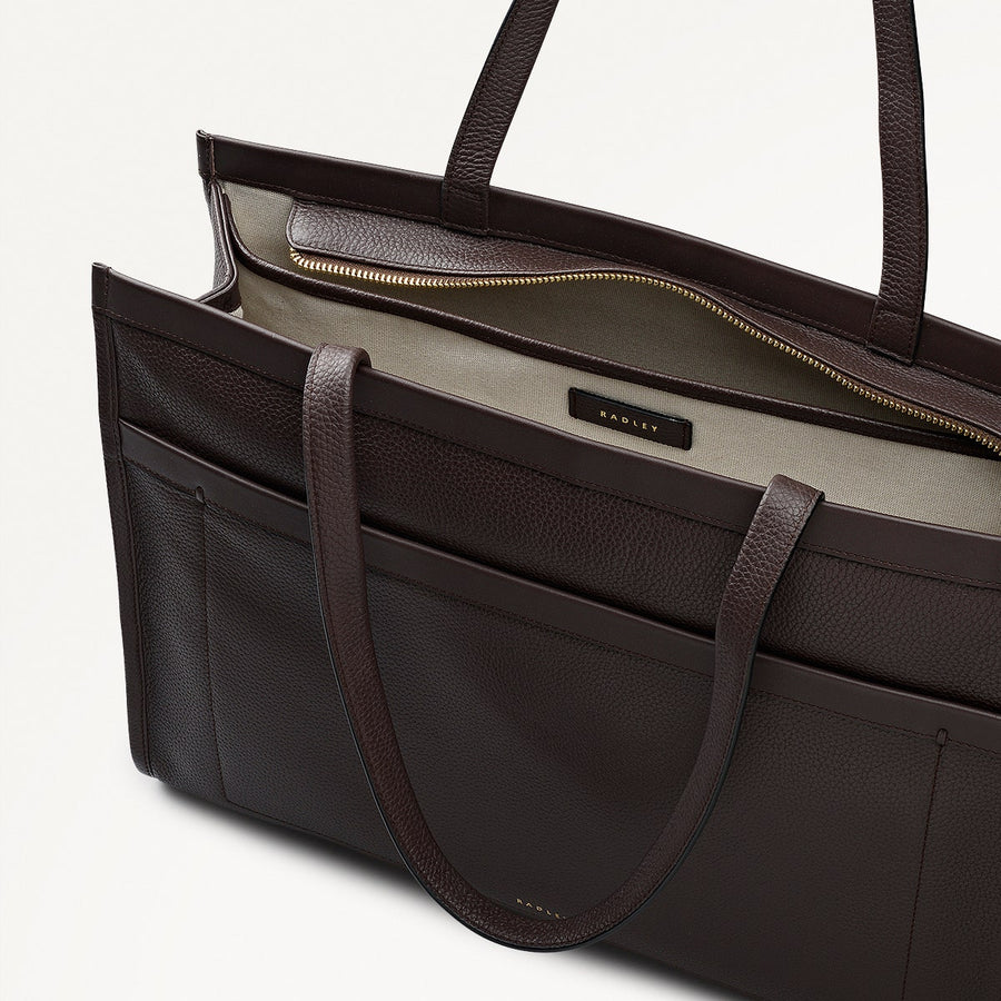 Alba Place Leather Large Ziptop Workbag Bag in Dark Oak - 111932