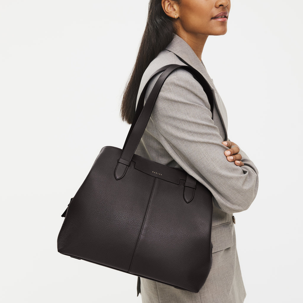 Piccardy Hill 2.0 Leather Medium Ziptop Shoulder Bag in Thunder - 111933