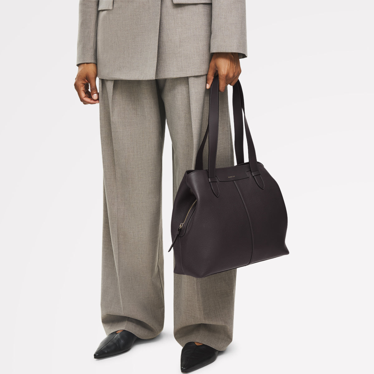 Piccardy Hill 2.0 Leather Medium Ziptop Shoulder Bag in Thunder - 111933