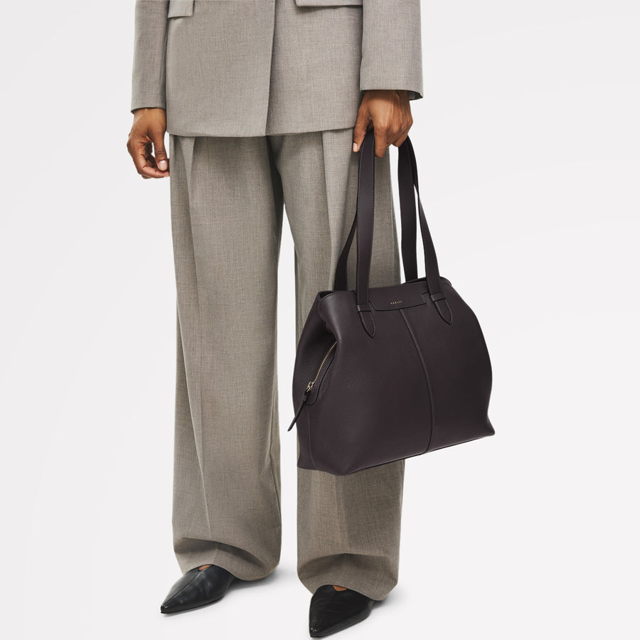 Piccardy Hill 2.0 Leather Medium Ziptop Shoulder Bag in Thunder - 111933