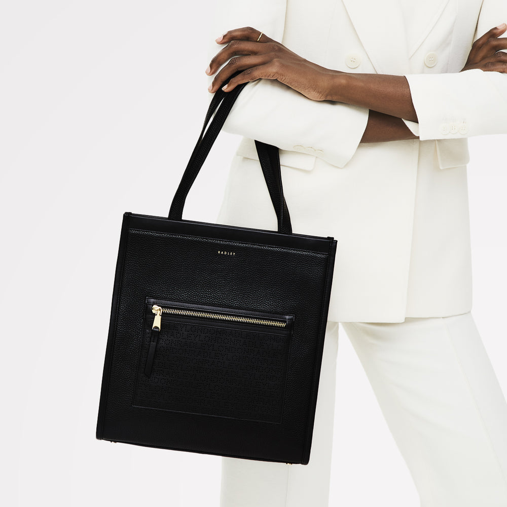 Alba Place Logo Medium Ziptop Tote Bag in Black - 111936