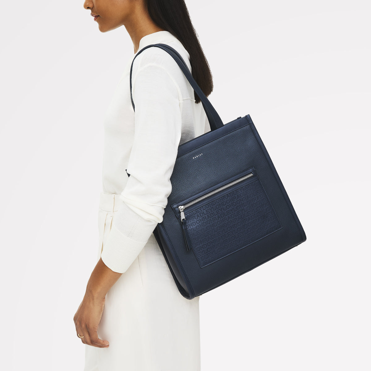 Alba Place Logo Medium Ziptop Tote Bag in Ink - 111937