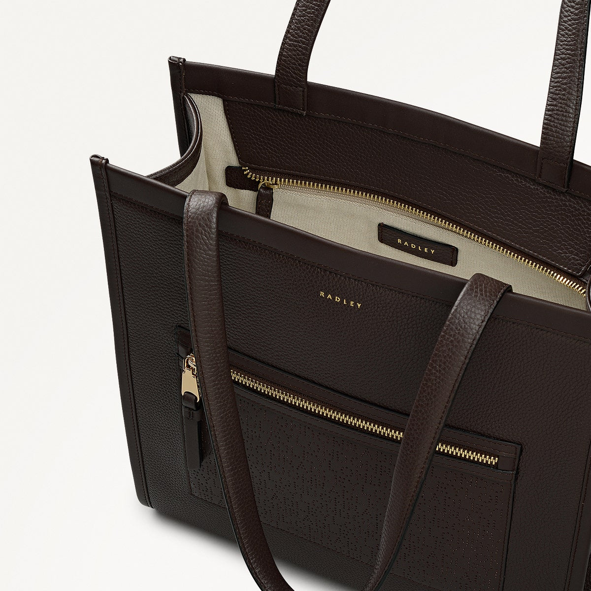 Alba Place Leather Medium Ziptop Tote Bag in Dark Oak - 111938