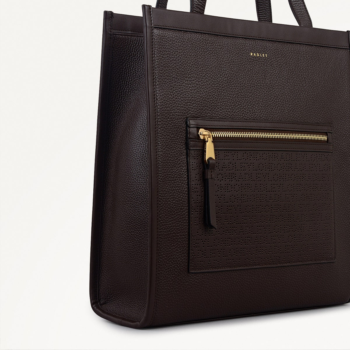 Alba Place Leather Medium Ziptop Tote Bag in Dark Oak - 111938