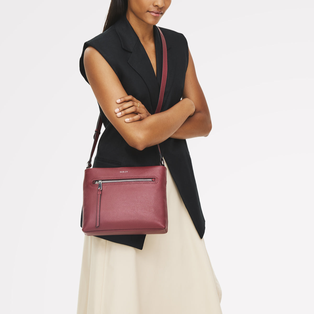 Pickwick Leather Small Ziptop Cross Body Bag in Merlot - 111942