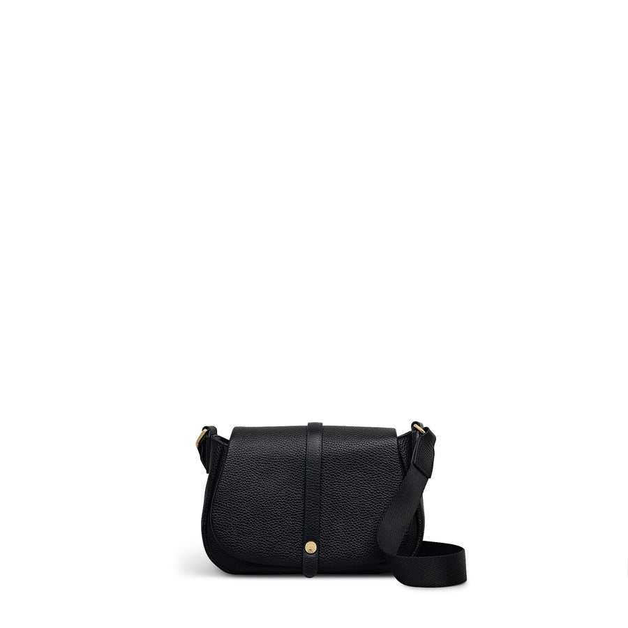 Lulworth Road Leather Mini Flapover Cross Body Bag in Black - 111947