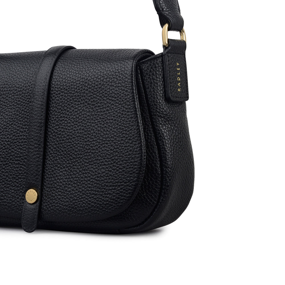Lulworth Road Leather Mini Flapover Cross Body Bag in Black - 111947