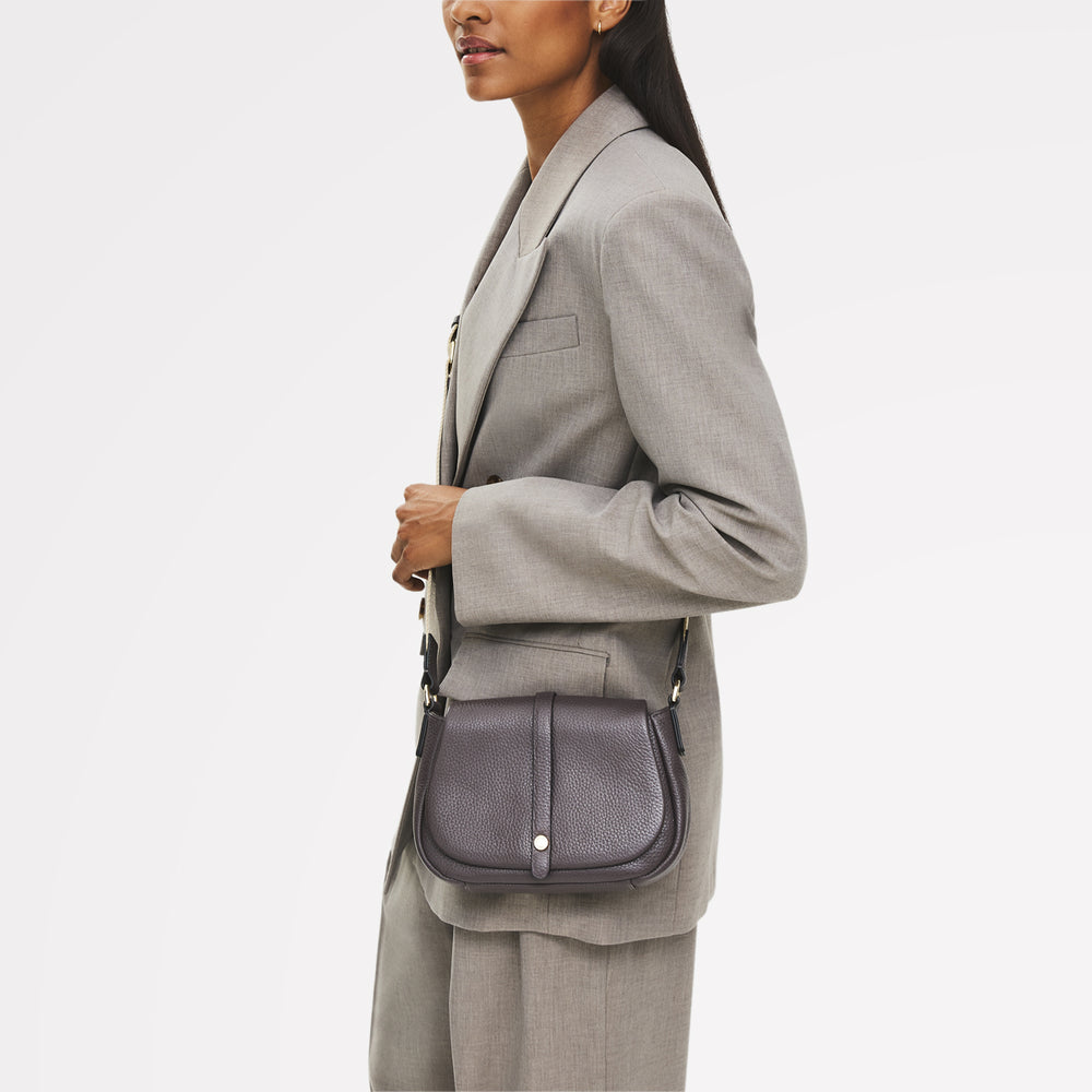 Lulworth Road Leather Mini Flapover Cross Body Bag in Thunder - 111948