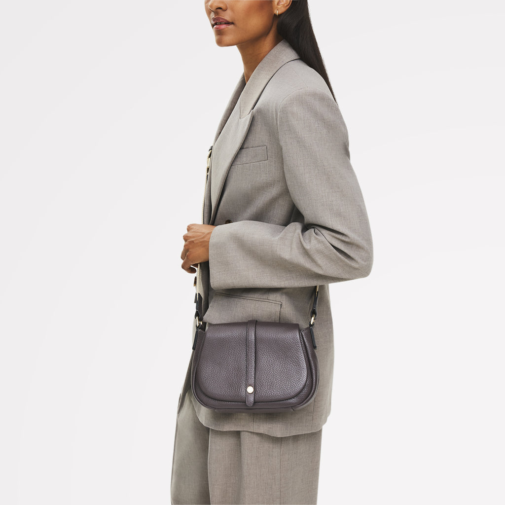 Lulworth Road Leather Mini Flapover Cross Body Bag in Thunder - 111948