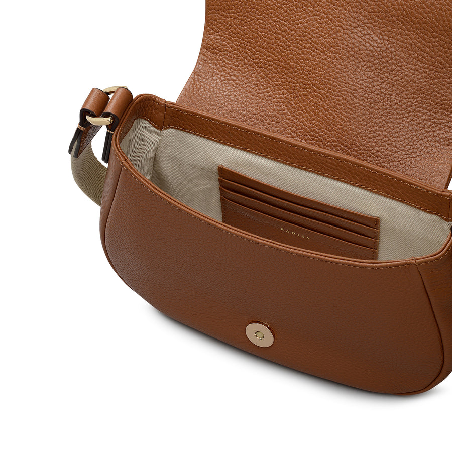 Lulworth Road Leather Mini Flapover Cross Body Bag in Indus Tan - 111949