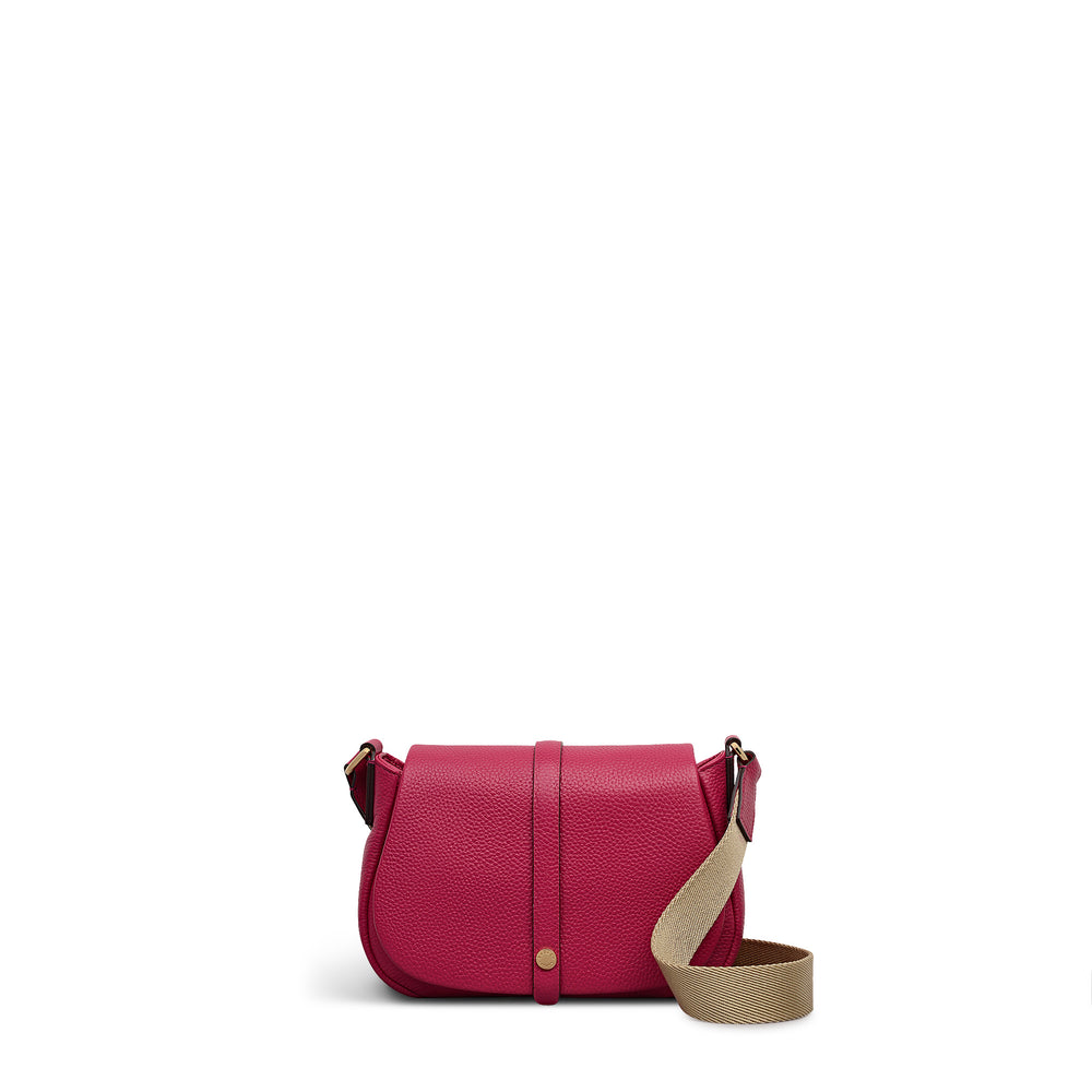 Lulworth Road Leather Mini Flapover Cross Body Bag in Dark Rose - 111950