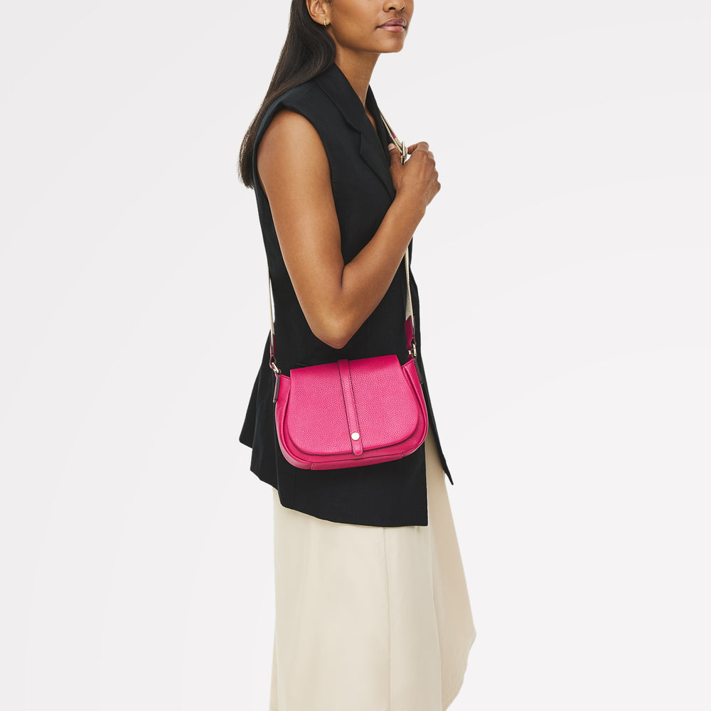 Lulworth Road Leather Mini Flapover Cross Body Bag in Dark Rose - 111950
