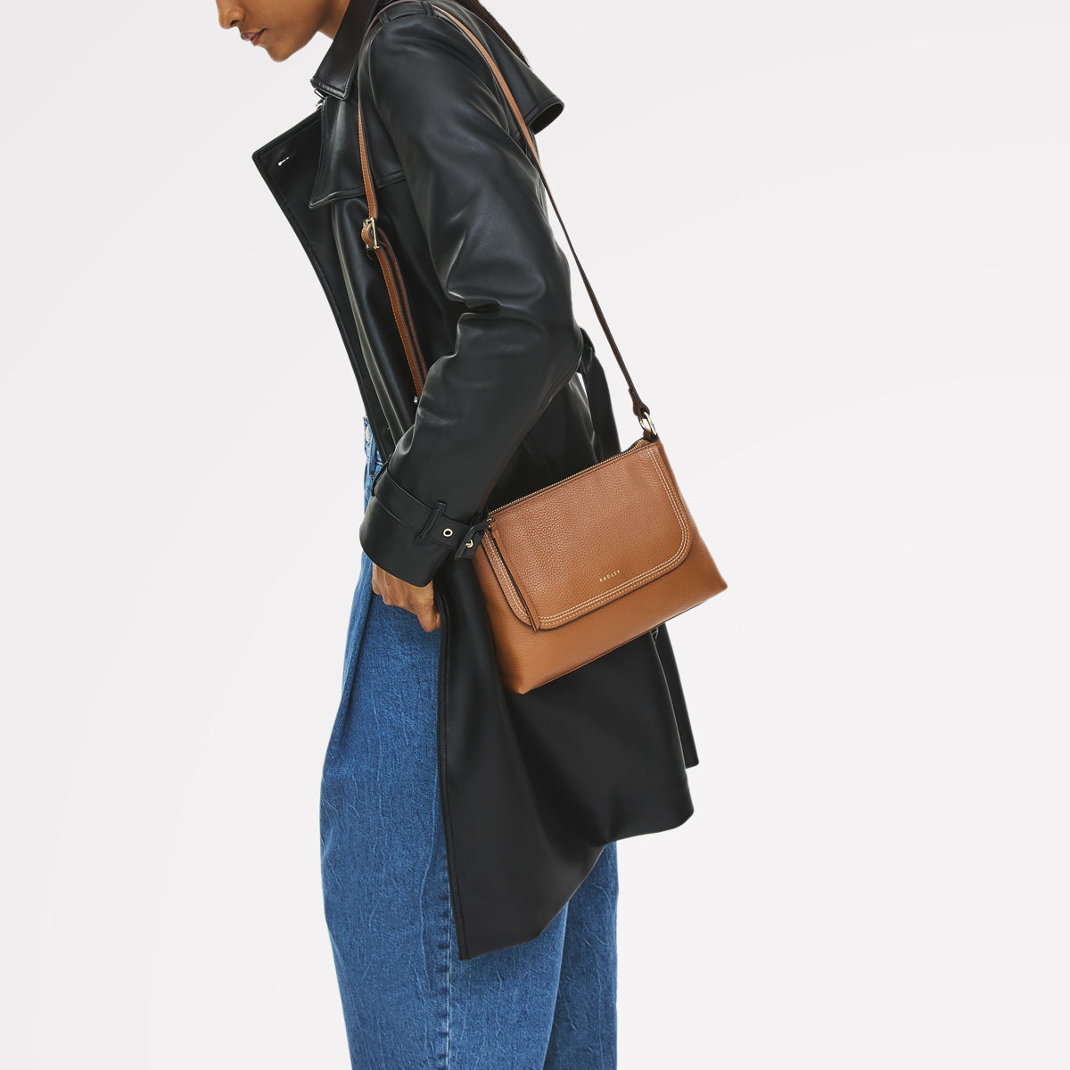 Colwyn Road Leather Small Ziptop Cross Body Bag in Indus Tan - 111953