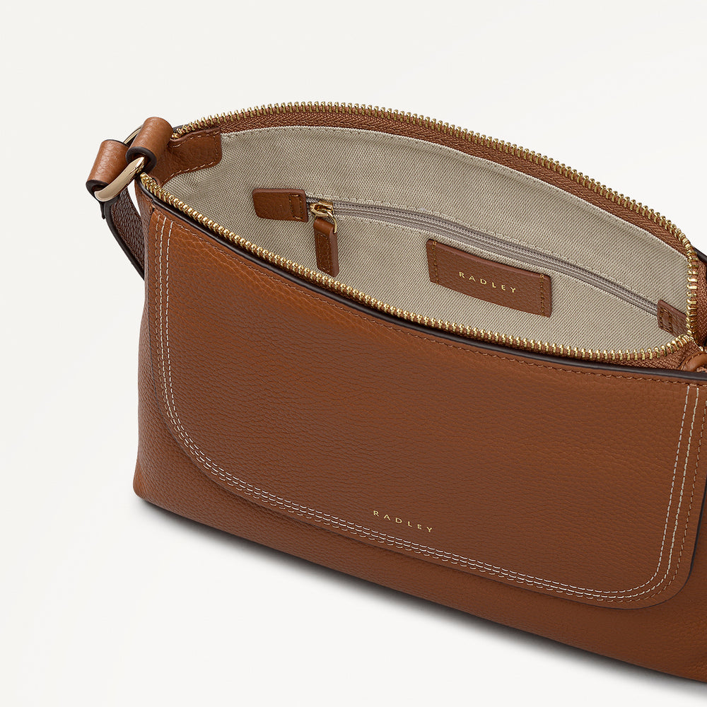 Colwyn Road Leather Small Ziptop Cross Body Bag in Indus Tan - 111953