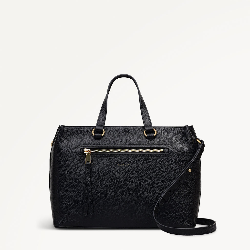 Pickwick Leather Medium Ziptop Grab Bag in Black - 111956