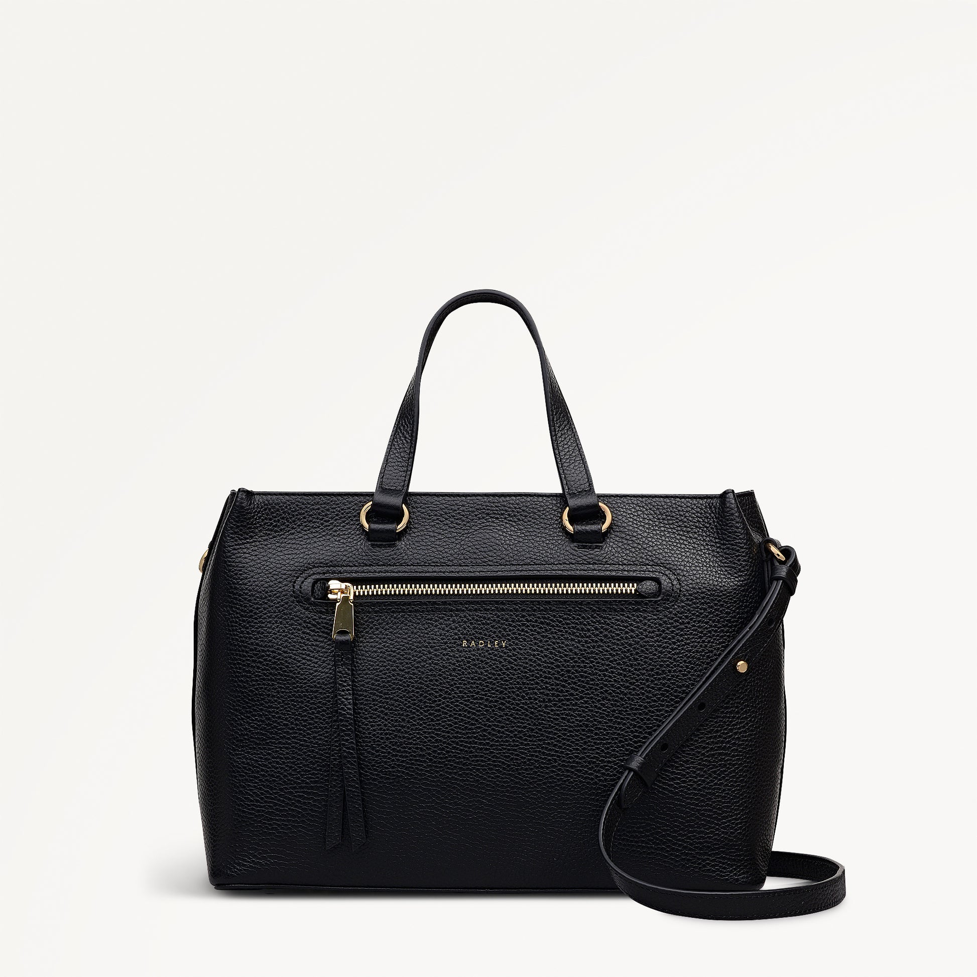 Pickwick Leather Medium Ziptop Grab Bag in Black - 111956