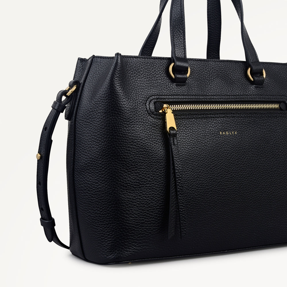 Pickwick Leather Medium Ziptop Satchel Bag in Black - 111956