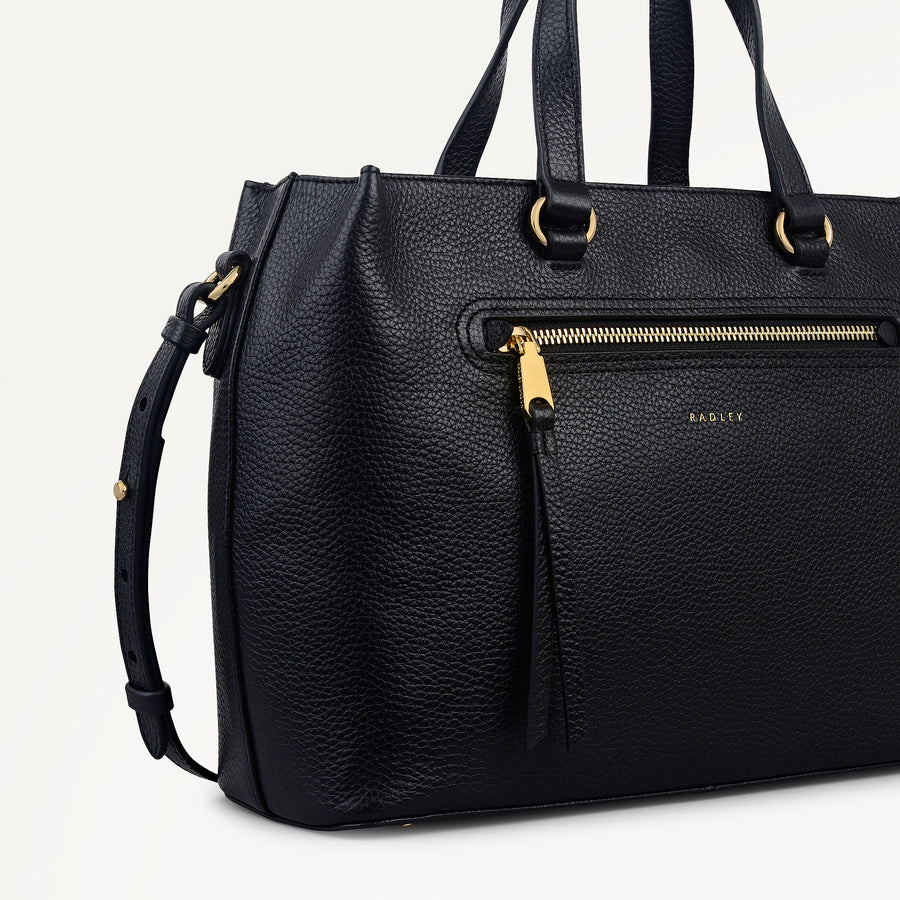 Pickwick Leather Medium Ziptop Grab Bag in Black - 111956