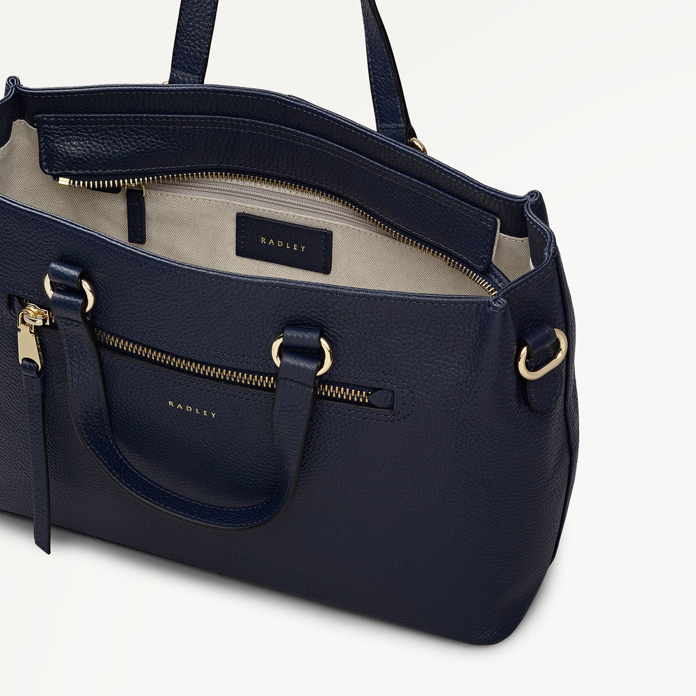 Pickwick Leather Medium Ziptop Satchel Bag in Ink - 111959