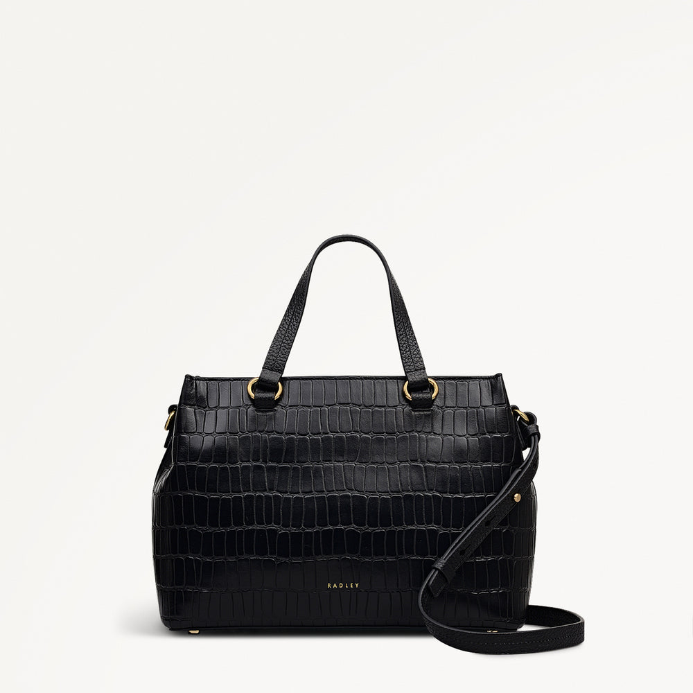 Eltham Mews Leather Small Ziptop Satchel Bag in Black - 111961