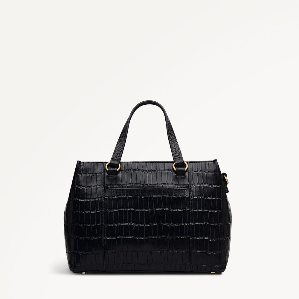 Eltham Mews Leather Small Ziptop Satchel Bag in Black - 111961