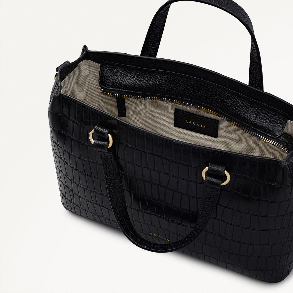 Eltham Mews Leather Small Ziptop Satchel Bag in Black - 111961
